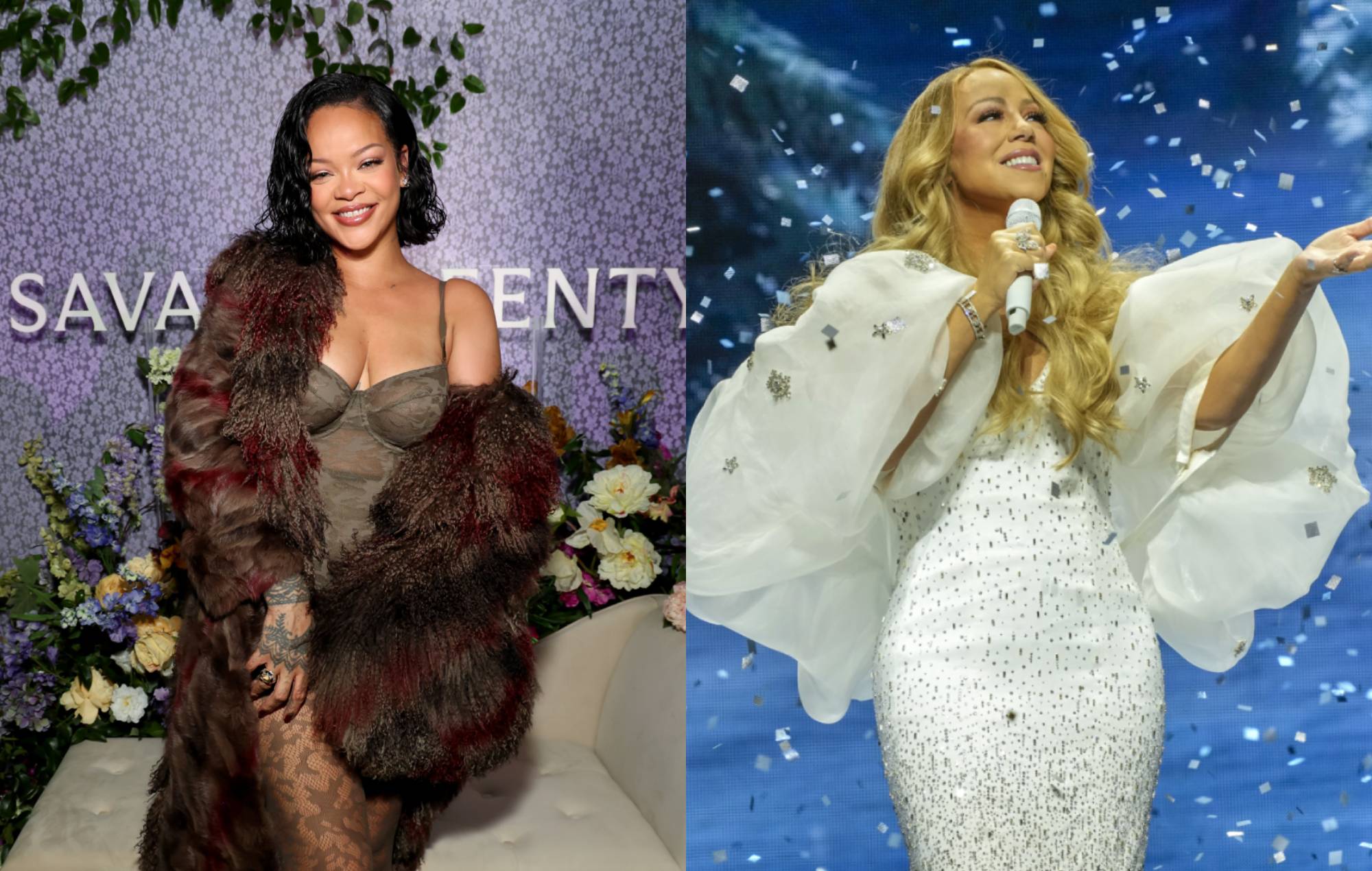Mariah Carey signe la poitrine de Rihanna lors du dernier show de Noël à Brooklyn