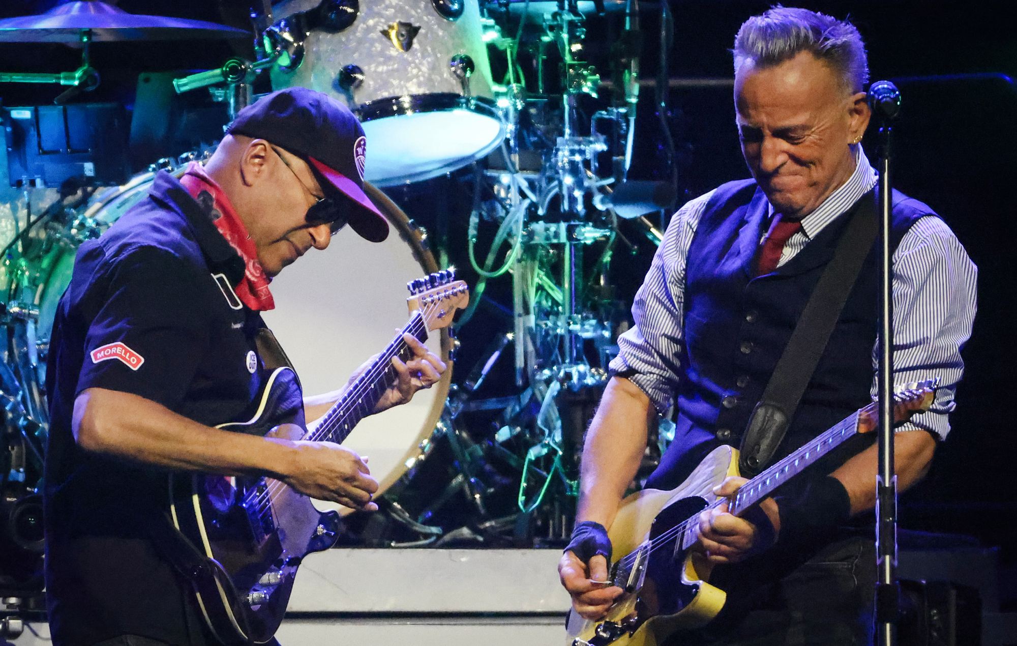 Bruce Springsteen se produit en concert avec Tom Morello et le E Street Band au TD Garden (Photo de Matthew J. Lee/The Boston Globe via Getty Images)